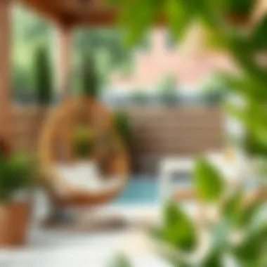 Inviting Outdoor Space Showcasing a Round Rattan Hanging Chair Cozy outdoor setting with a round rattan hanging chair