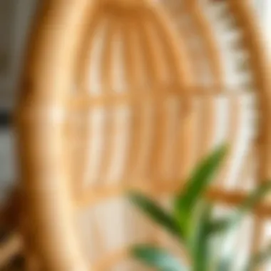 Detailed View of Rattan Weaving Craftsmanship Close-up of the intricate weaving pattern of rattan