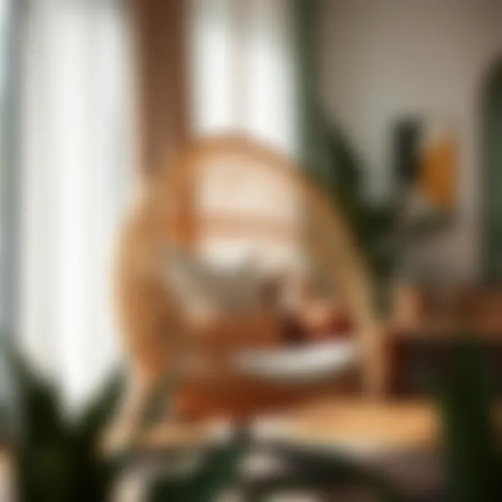 Chic Round Rattan Hanging Chair Adorned with Cushions Stylish round rattan hanging chair with plush cushions