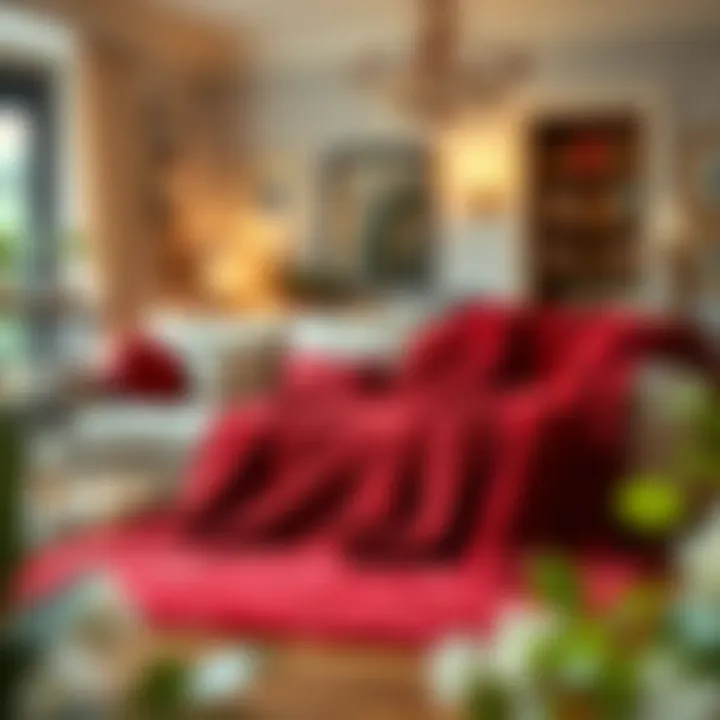 Red Fleece Blanket in Elegant Living Room Elegant living room showcasing the red fleece blanket in decor