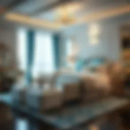 Luxurious bedroom featuring turquoise and white bedding