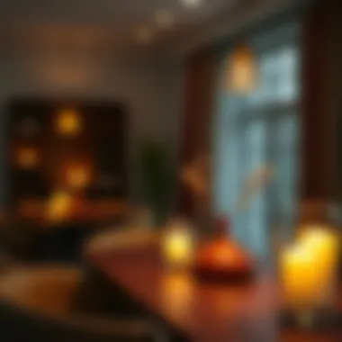 Ambient lighting created by vases in a cozy dining area