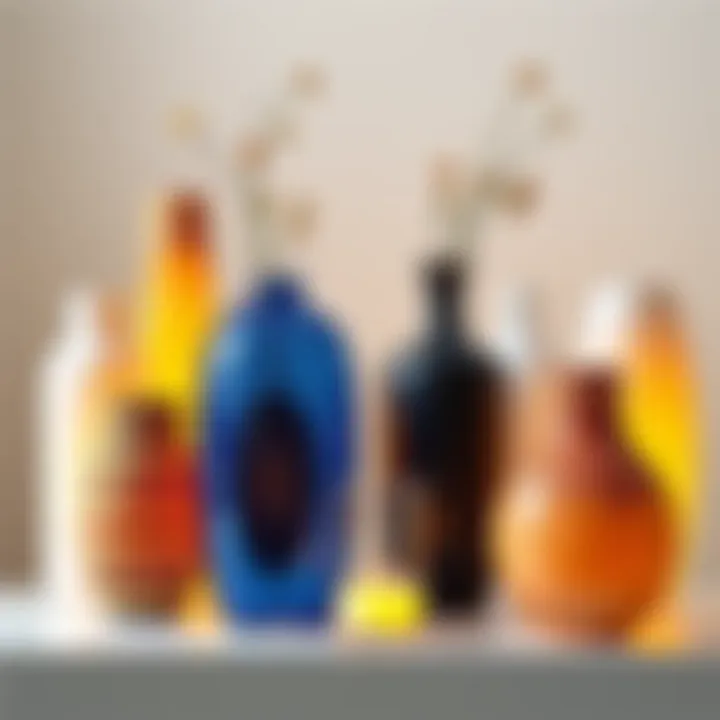 A collection of lighting vases made from various materials