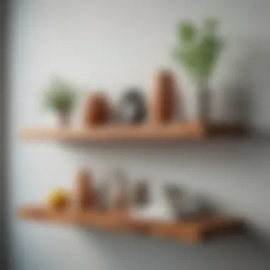 Elegant wooden floating shelves adorned with decorative items