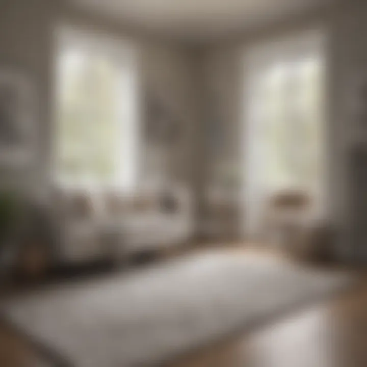 Cozy reading nook featuring a gray and cream area rug