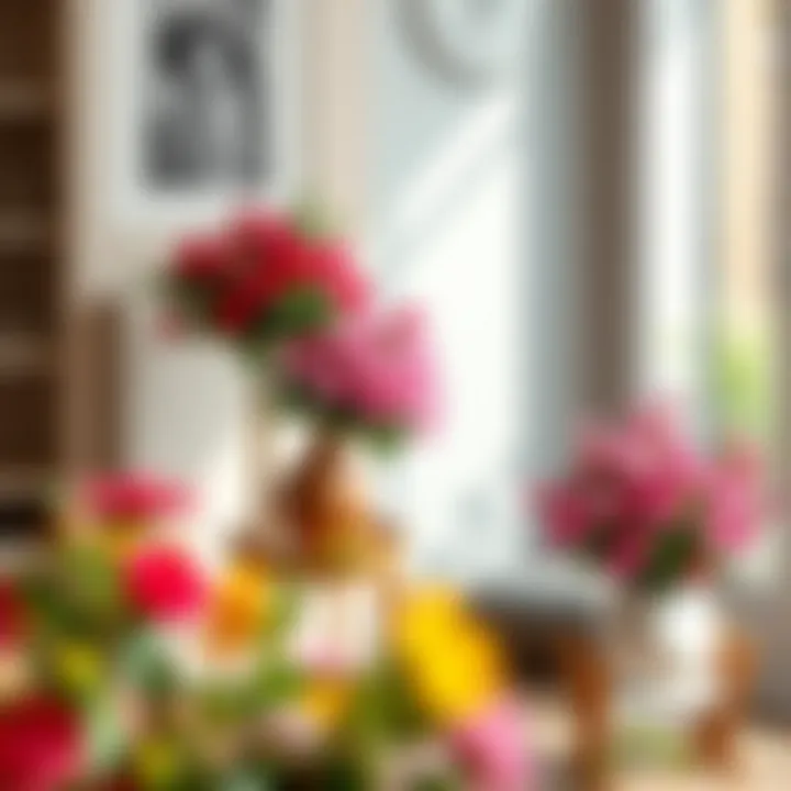 An Elegant Showcase of Nature's Colors Elegant wooden flower stand showcasing vibrant blooms