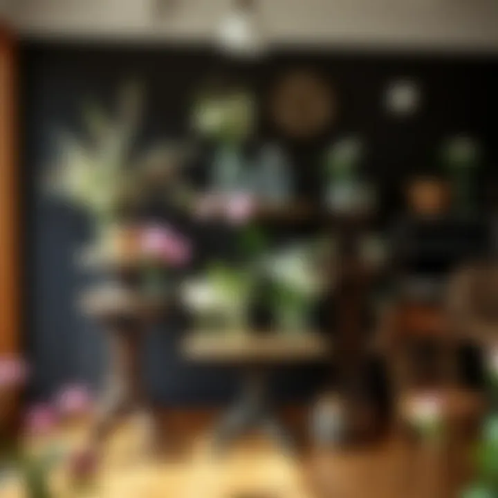 Timeless Charm of Vintage Flower Displays Vintage flower stand adorned with delicate arrangements