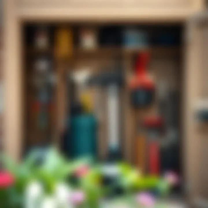 Organized Storage within a Garden Locker Functional interior of a garden locker showcasing organized tools