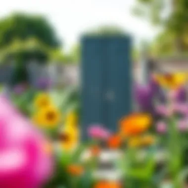 Aesthetic Placement of Garden Lockers in Landscape Vibrant garden scene with a stylish locker placed strategically