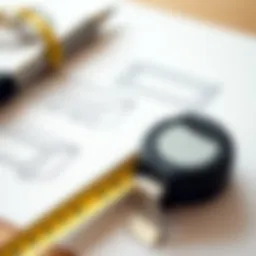 Close-up of a measuring tape and a furniture design sketch