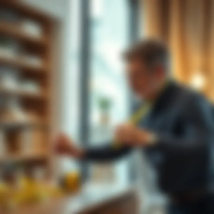 Professional decorator using a measuring tape for precise measurements