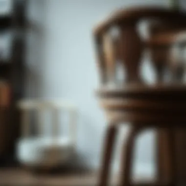 Close-up of a high back wood bar stool showcasing intricate craftsmanship