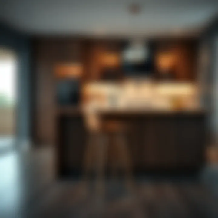 Elegant high back wood bar stool in a modern kitchen setting