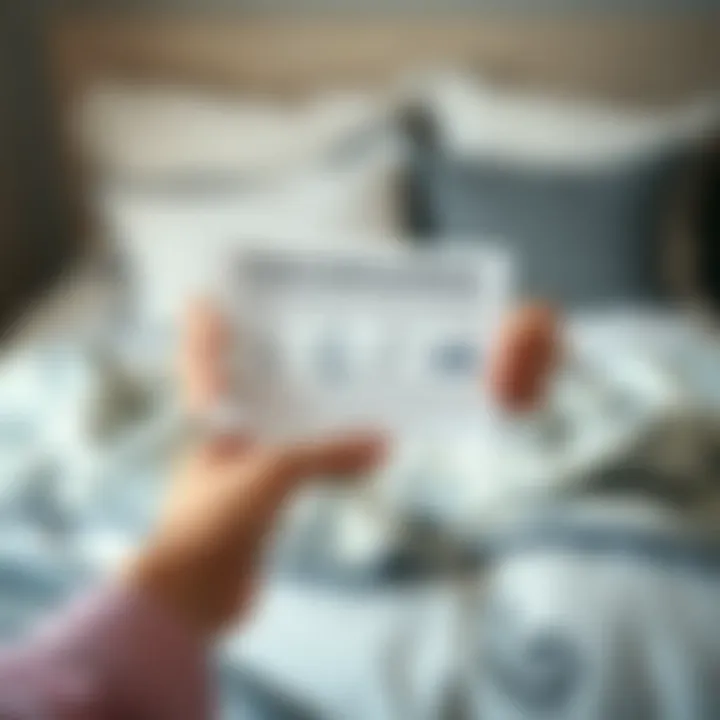 Person showcasing care instructions for maintaining comforter quality