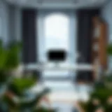 Modern Home Office with Grey Table Desk Sleek grey table desk in a modern home office setting