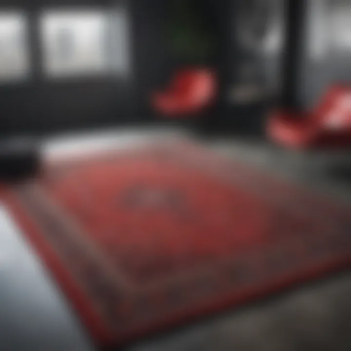 Stylish placement of a red and black rug in a commercial space