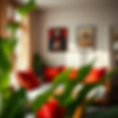 Cozy reading nook enhanced with red decorative pillows