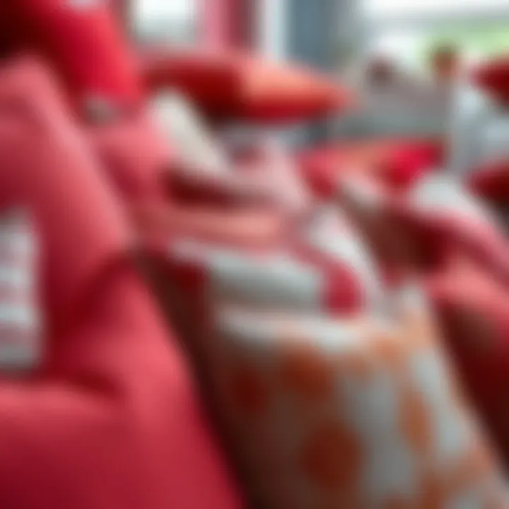 Diverse selection of red pillows showcasing different textures and patterns