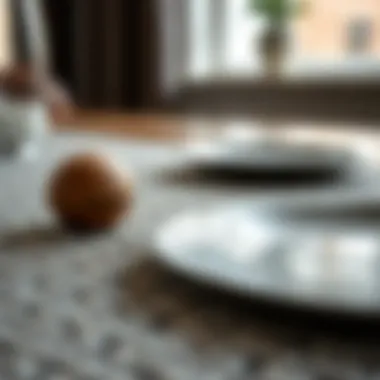 Close-up of textured grey table mat showcasing its material composition and subtle design