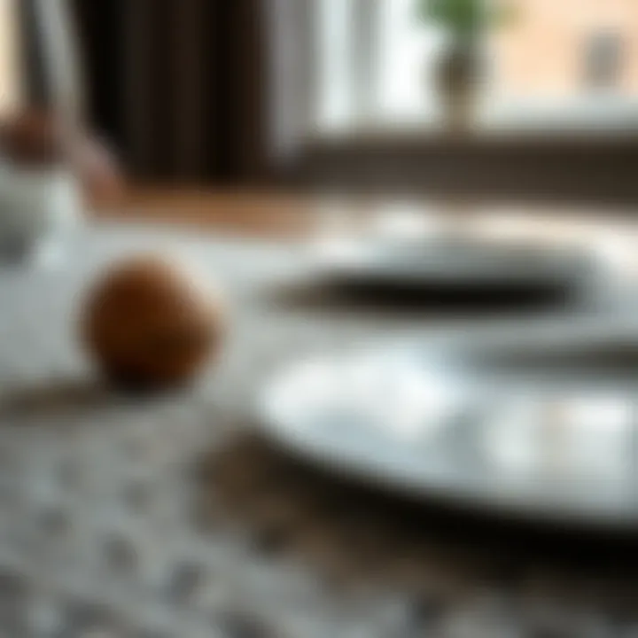 Close-up of textured grey table mat showcasing its material composition and subtle design