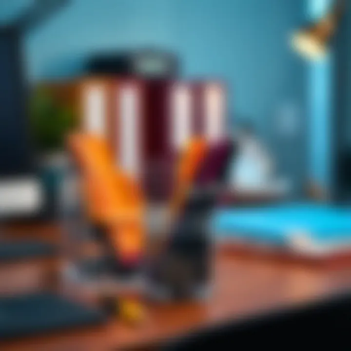 A clear box used for organizing office supplies in a workspace