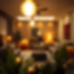 A beautifully arranged living room showcasing multiple light sources creating a warm ambience.