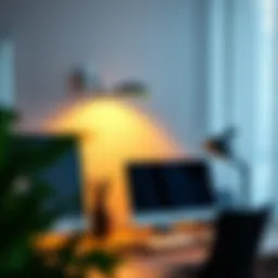 Elegant wall mounted desk lamp illuminating a modern workspace