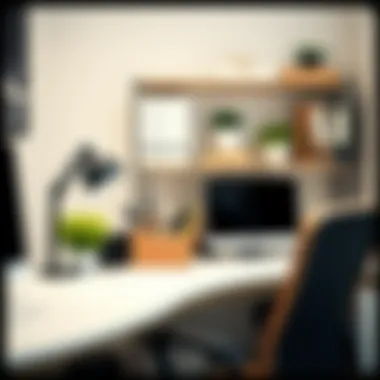 An efficient workspace with a shelf organizer promoting effective spatial management