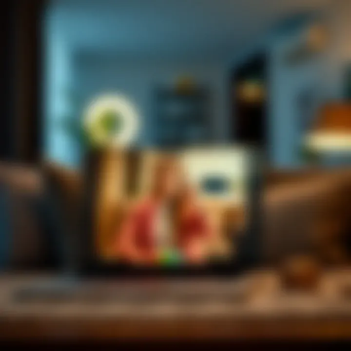 Halo Light Enhancing Video Call Clarity Stylish halo light illuminating a laptop during a video call