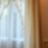 Elegant Beige Lace Curtain Elegant beige lace curtain draping a window
