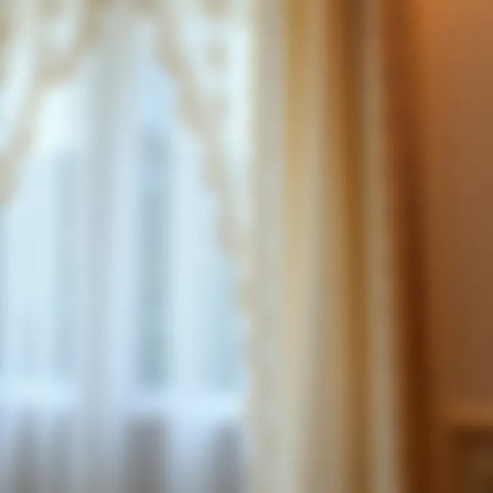 Elegant Beige Lace Curtain Elegant beige lace curtain draping a window