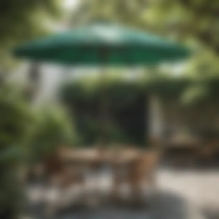 Stylish outdoor dining area with a green corner umbrella providing shade