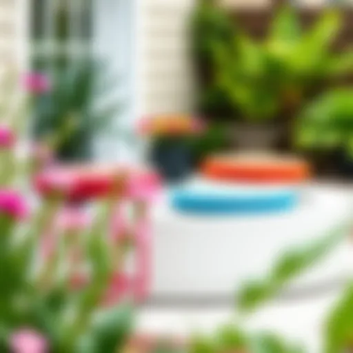 Vibrant Round Cushions Enhancing Garden Aesthetics Vibrant round outdoor stool cushions in a garden setting