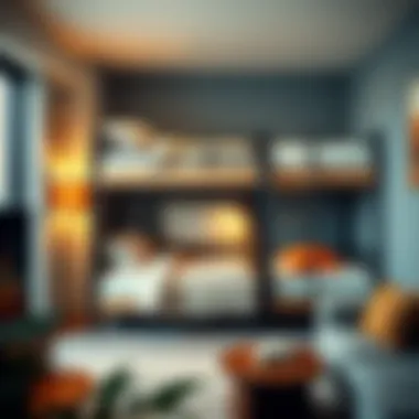 Stylish three-level bunk beds in a compact living space