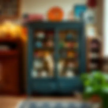 Vintage-Style Toy Display Cabinet Vintage-style cabinet displaying nostalgic toys