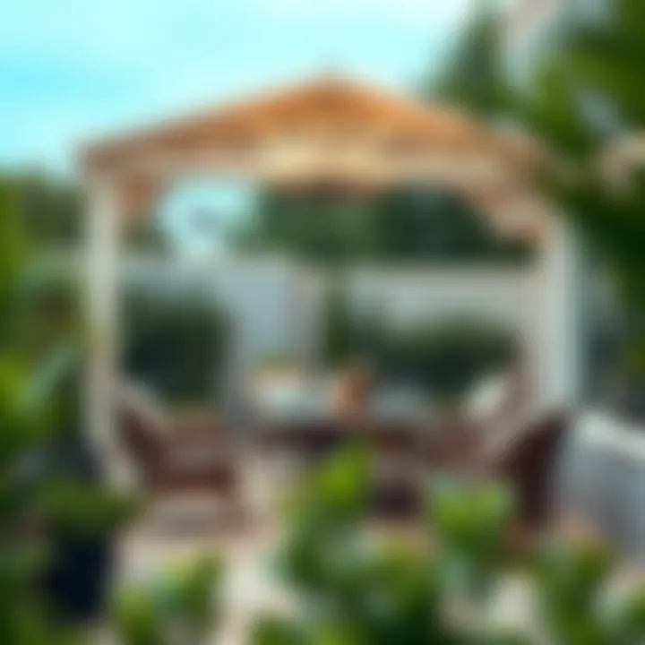 Elegant Outdoor Dining Space Beautifully designed outdoor dining area surrounded by greenery