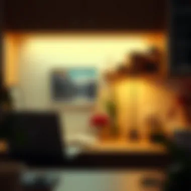 Cozy workspace with ambient under cabinet lighting