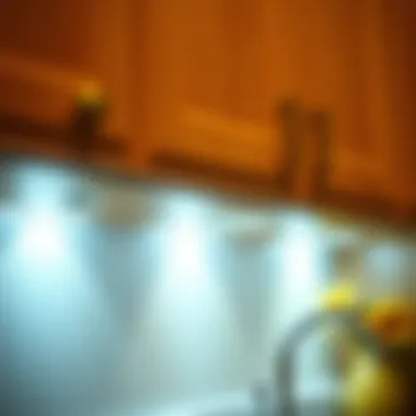 Close-up view of LED strip lights installed under cabinets