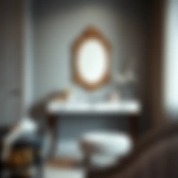 Sleek Modern Vanity Setup Elegant vanity desk with an ornate mirror and plush stool