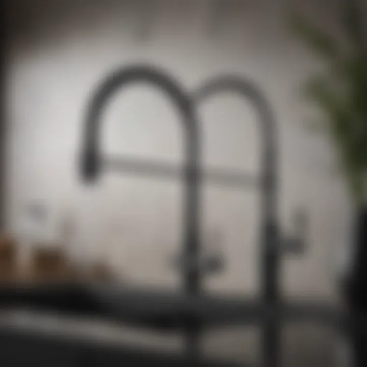 Different designs of black kitchen faucets with separate sprayers displayed