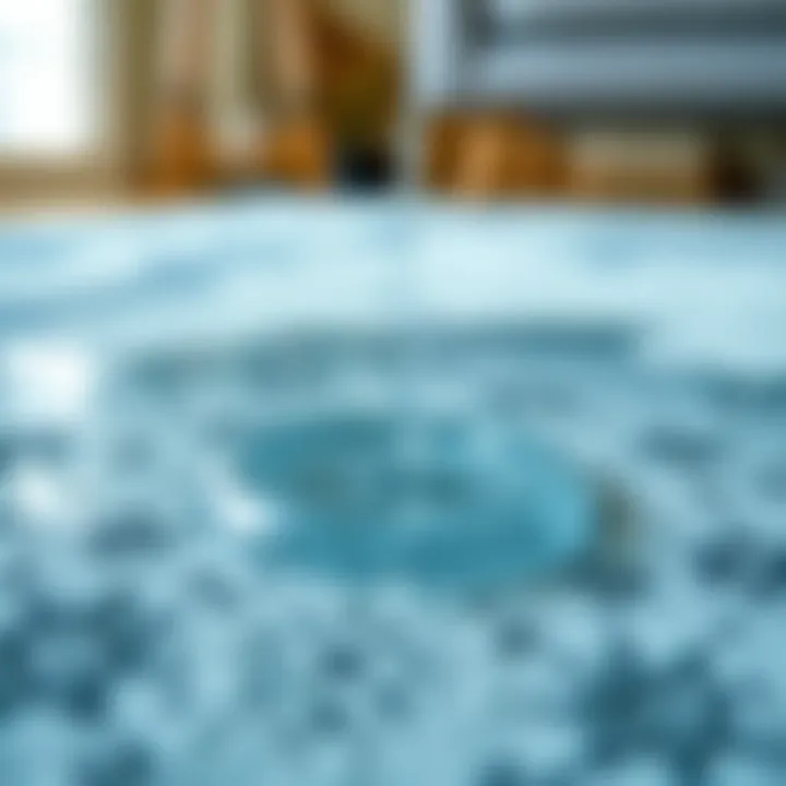 Water-resistant properties demonstrated with spilled liquid on a vinyl rug