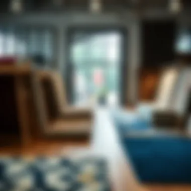 Various styles of waterproof vinyl rugs displayed in a showroom