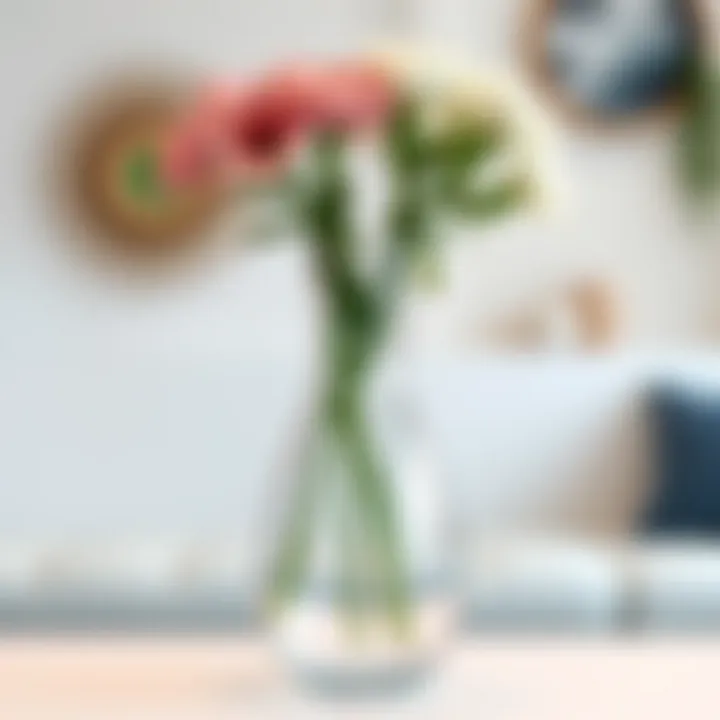 Modern glass flower vase with fresh flowers