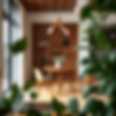 Stylish wooden privacy screen in a contemporary dining area