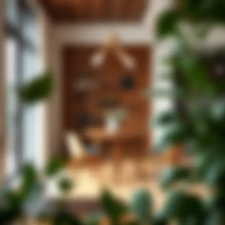 Stylish wooden privacy screen in a contemporary dining area